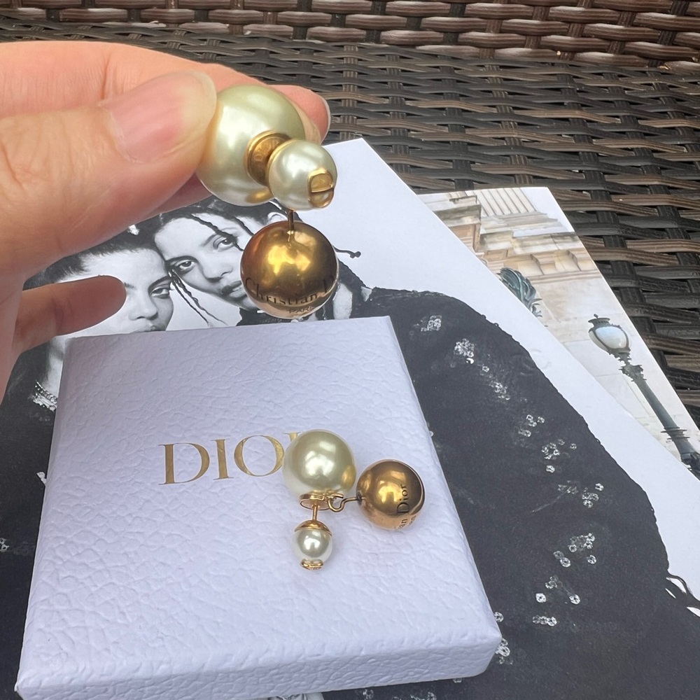 Dior Gold and Cream Elegant Earrings